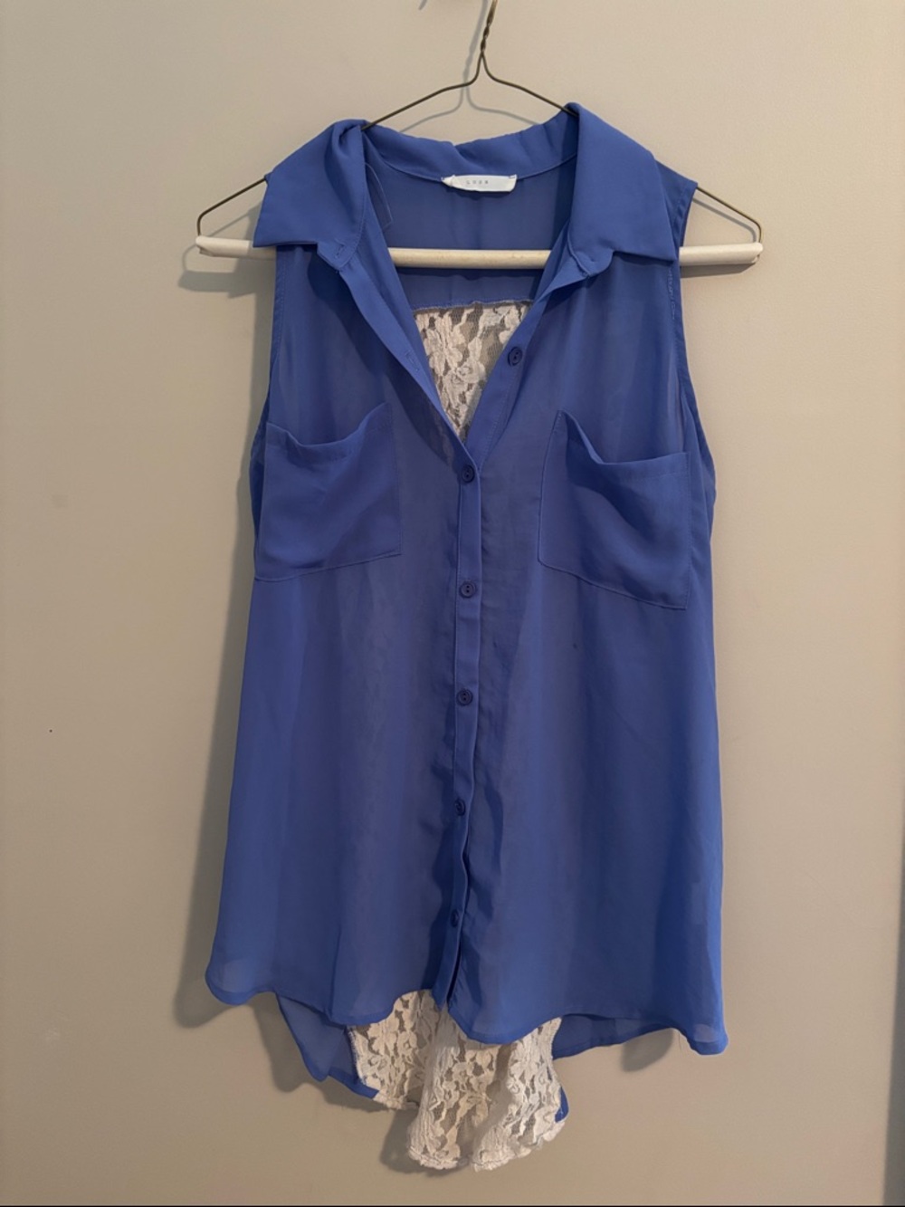 Lush blue Sleeveless Blouse with Lace back